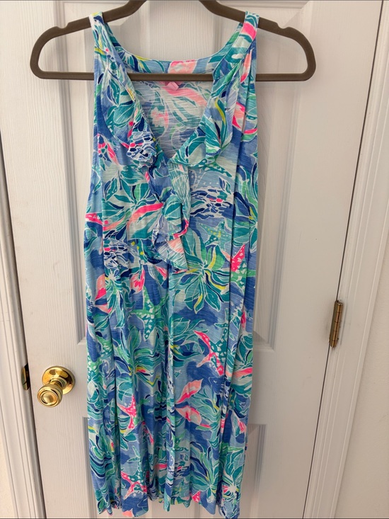 Lilly Pulitzer Dresses & Skirts - Lilly Pulitzer Blue Floral Ruffle Shay Dress with Pink & Green Accents
